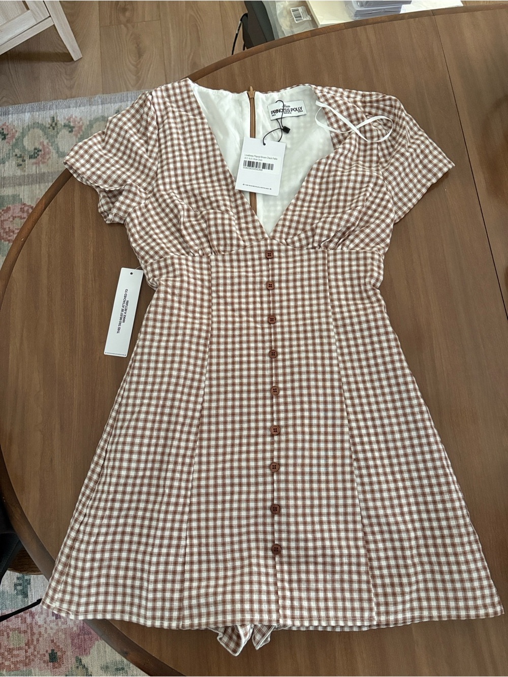 Princess Polly Loveliness Playsuit Brown Check Petite